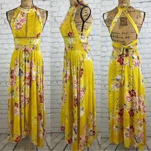 Jaase Anthro Yellow Floral Open Back Maxi
